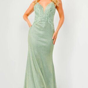 JVN BY JOVANI PROM GOWN - NWT SIZE 14 - LIGHT GREEN *SLIGHT DAMAGE*